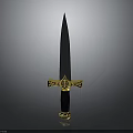 Elegant Golden Hilt Dagger With Black Blade And Intricate Ornate Design