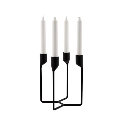 Modern Minimalist Candle Lamp With Four White Candles And Black Metal Holders 3d model