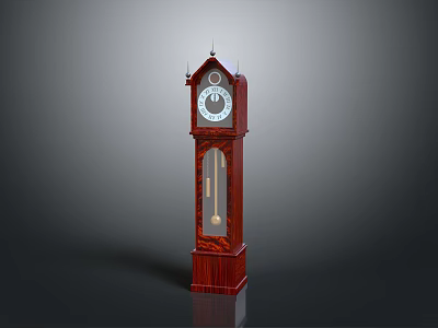 Vintage Wooden Grandfather Clock With Carved Details Spire Top And Pendulum 3d model