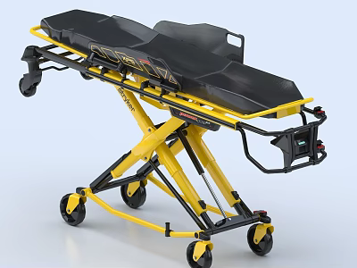 Medical Equipment Transport Stretcher Yellow And Black Adjustable Frame With Wheels For Hospital Patient Transfer 3d model