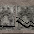 Grey Square Rug With Black Zigzag Lines And Tassel Edges On Wooden Floor