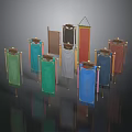 Colorful Decorative Banners with Metal Stands and Fringed Edges in Various Colors