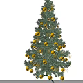 Christmas Tree Sculpture Carving With Green Foliage Yellow Ornaments And Star Top