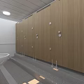 Modern Public Restroom With Wooden Stalls Sink And Bright Lighting Design