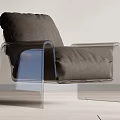 Modern Leisure Chair With Transparent Acrylic Frame And Gray Upholstered Cushion