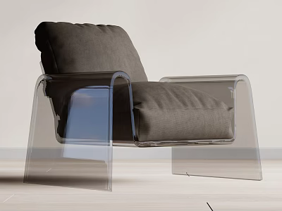 Modern Leisure Chair With Transparent Acrylic Frame And Gray Upholstered Cushion 3d model