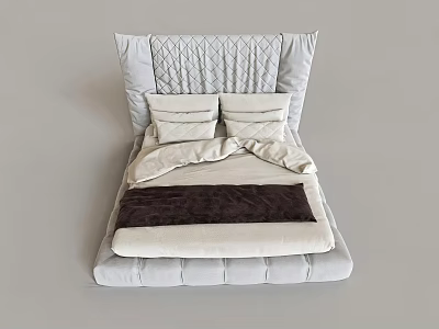 Modern Double Bed Design With Quilted Headboard Light Bedding Pillows And Blanket 3d model