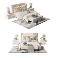 Modern Double Bed Setup With Soft Headboard Bedside Tables Lamps Pillows And Geometric Rug