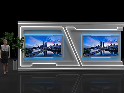 Activity Passage With Two Large Screens Displaying Cityscape And Neon Lighting 3d model