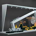 Ancient Town Memory Event Entrance With Traditional Buildings Moon And Mountain Design