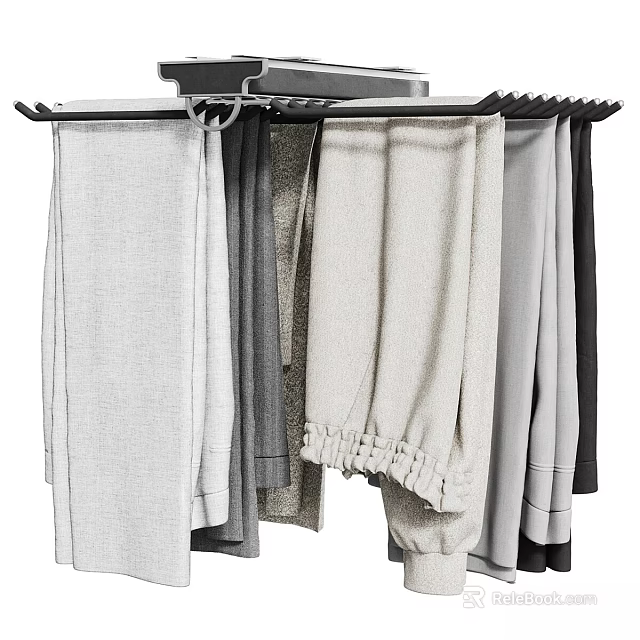 Fashionable Casual Pants In Various Colors Hanging On Wardrobe For Comfortable Daily Wear 3d model 