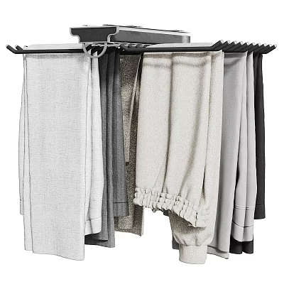 Fashionable Casual Pants In Various Colors Hanging On Wardrobe For Comfortable Daily Wear 3d model
