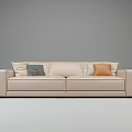 Beige Sectional Sofa With Gray Checkered And Orange Throw Pillows In Neutral Setting 3d model