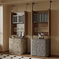 Modern Tea Cabinets With Wooden Bodies Metal Slats And Textured Panel Bases Including Coffee Machine