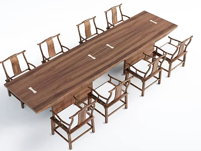 Wooden Conference Table With Traditional Chinese Style Chairs For Meeting Room 3d model