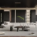 Modern Living Room Interior With White Sofa Black Coffee Table And Green Plant