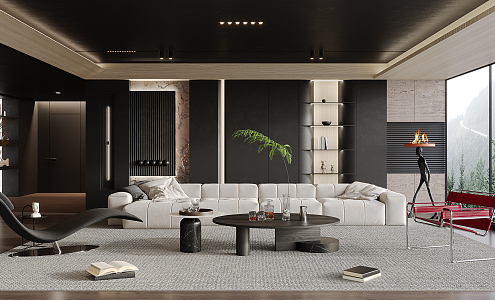 modern living room black and white gray 3d model