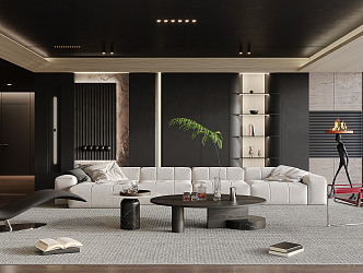 modern living room black and white gray 3d model