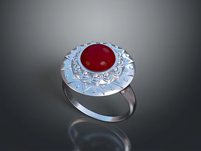Silver Ring with Red Gemstone and Decorative Pattern for Fashion Accessory 3d model