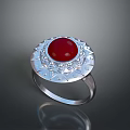 Silver Ring with Red Gemstone and Decorative Pattern for Fashion Accessory 3d model