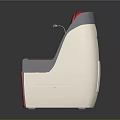Red Aviation Seat With Gray Frame And Wooden Armrests For Travel Comfort