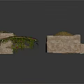Rustic Stone Landscape Components Covered With Green Plants And Moss