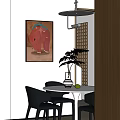 Restaurant Interior With Elephant Painting Round Table Black Chairs And Green Plant