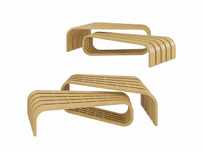Modern Wooden Landscape Seating With Curved Slatted Design For Outdoor Garden 3d model