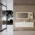 Modern White Wall Mounted Bathroom Vanity with Double Sinks Mirrored Lighting and Natural View
