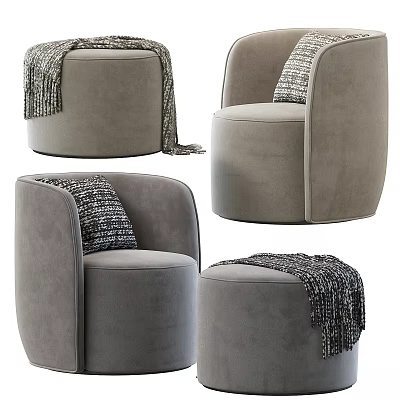 Gray Modern Accent Chair with Armrest Soft Cushion and Cozy Throw Blanket 3d model