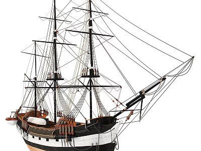 Classic Sailing Ship Model With Black And White Hull Multiple Masts And Detailed Rigging 3d model