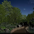 Tranquil Garden Landscape Design With Lush Trees Flowers Plants Rocks Wooden Walkway And Pond