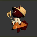 Red Cat Wearing Yellow Hat With Heart In Orange Leaf Dress Holding Wheat Ears