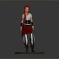 Game Movie Character With Red Hair White Top Black Belt Plaid Skirt And Striped Pants Boots