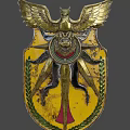 Ornate Metallic Shield With Golden Eagle Wings Lion Head Center And Yellow Star Pattern