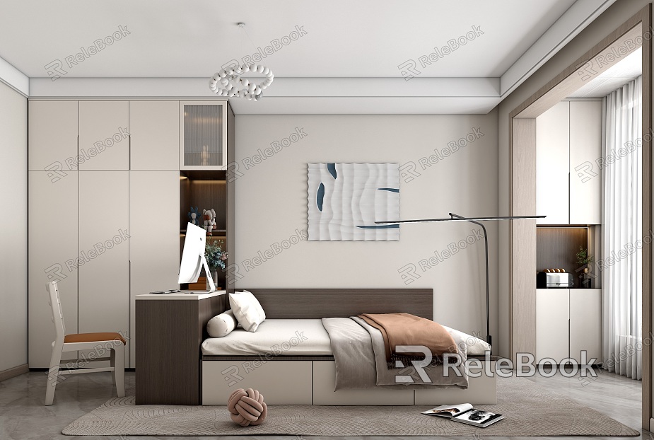 Modern Tatami Bedroom Bedroom Tatami Single Bed Combination Wardrobe Desk Combination model