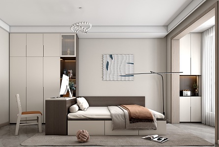 Modern Tatami Bedroom Tatami Single Bed Combination Wardrobe Desk Combination 3d model