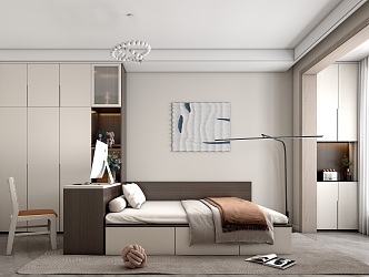 Modern Tatami Bedroom Tatami Single Bed Combination Wardrobe Desk Combination 3d model