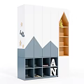 White Grey Kids Wardrobe With Star Patterns Hello Lettering Shelves Storage Cubes Letters A N