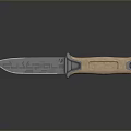 Tactical Combat Knife With Black Engraved Blade And Brown Wood Handle