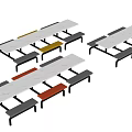 Modern Dining Table Set With White Tabletop And Colorful Benches Design