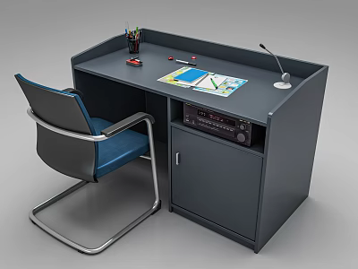 Modern Functional Desk with Storage Cabinet Desk Lamp Pencil Holder Notebook Charts and Ergonomic Chair 3d model