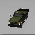 Vintage Military Green Army Truck With Open Cargo Bed Front Headlights And Side Mirrors