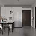 Modern Living and Dining Room Interior With Large Windows Marble Wall Sofa And Decorative Paintings