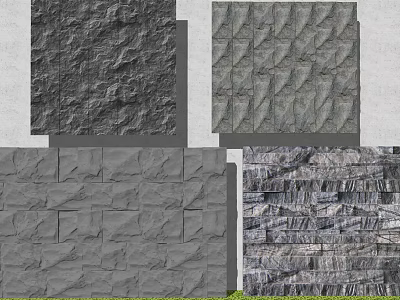 Building Exterior Wall Featuring Various Stone Textures And Modern Decorative Patterns 3d model