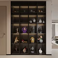 Modern Display Shelf With Neatly Arranged Various Collectible Figurines And Character Models
