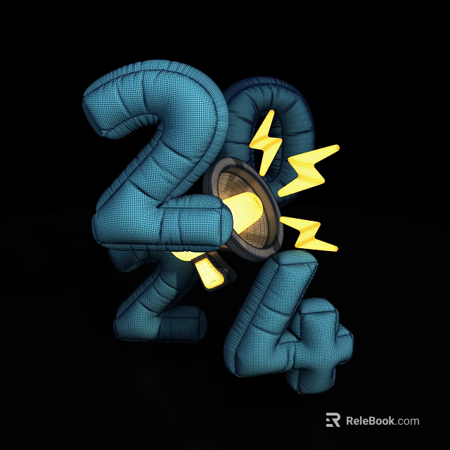 3D Designed 2024 With Blue Grid Texture Megaphone And Lightning Bolts 3d model 