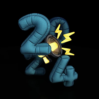 3D Designed 2024 With Blue Grid Texture Megaphone And Lightning Bolts 3d model