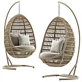 Stylish Rattan Egg Shaped Hanging Leisure Chairs With Comfortable Cushions And Metal Stand