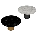 Round Black Marble Top Dining Table With Modern Black Cone Shaped Base Design 3d model